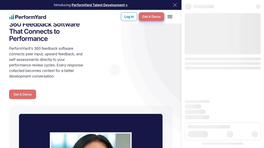 PerformYard 360 feedback software homepage (screenshot September 2026)