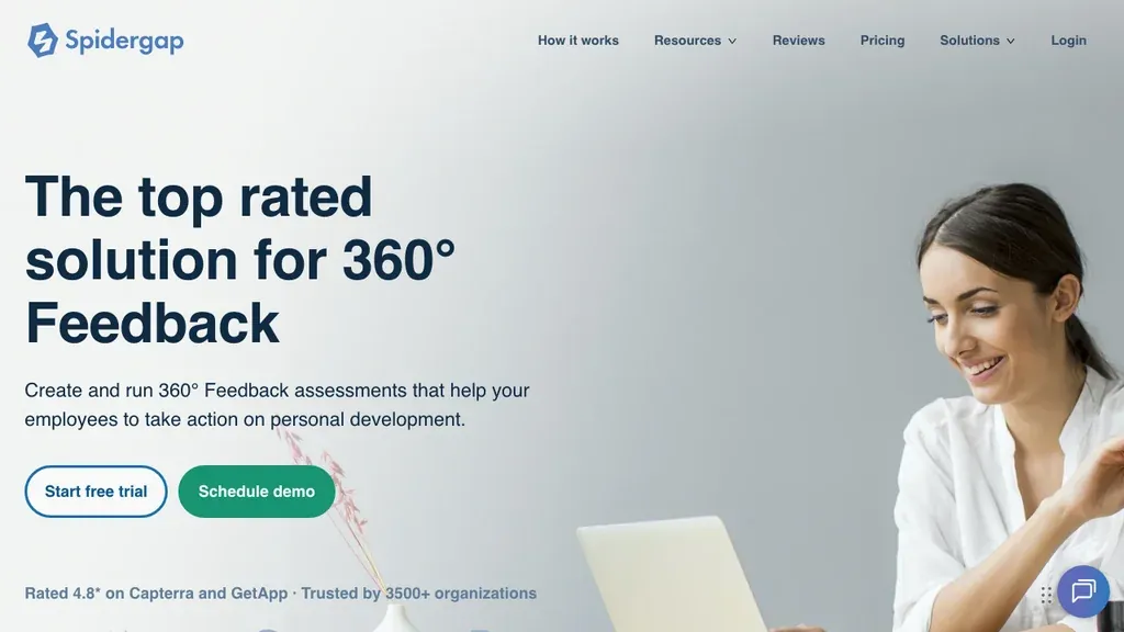 Spidergap 360 degree feedback software homepage (screenshot September 2026)