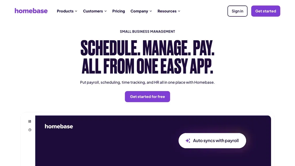 Homebase PTO and leave tracking for hourly teams homepage (screenshot July 2026)