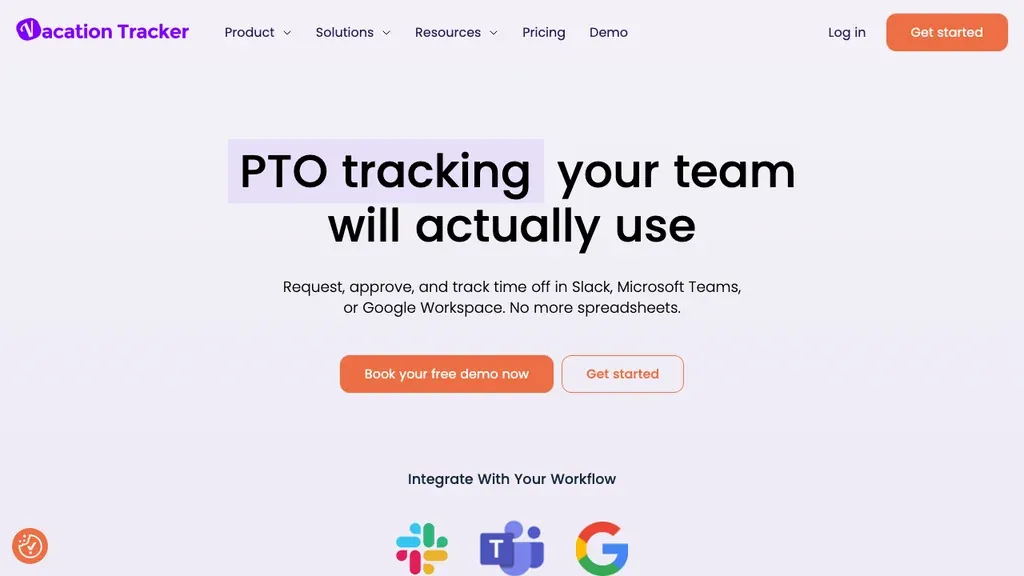 Vacation Tracker leave management for Slack and Teams homepage (screenshot July 2026)