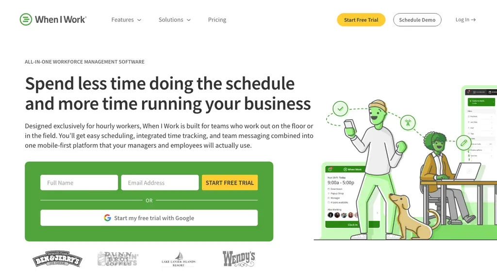 When I Work scheduling and time-off management homepage (screenshot July 2026)
