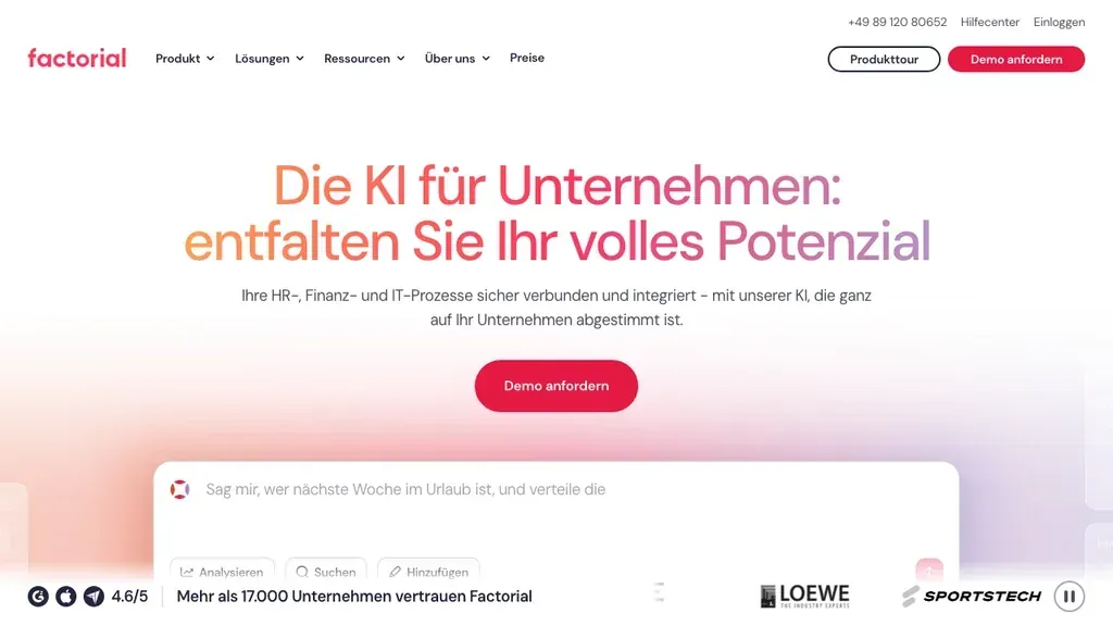 Factorial HR und Recruiting Startseite (Screenshot Oktober 2026)