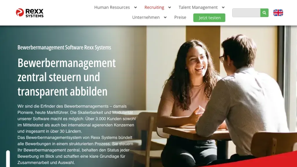 rexx systems Bewerbermanagement Startseite (Screenshot Oktober 2026)