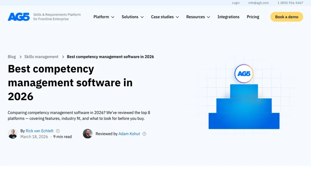 AG5 skills management and competency matrix software homepage (screenshot September 2026)
