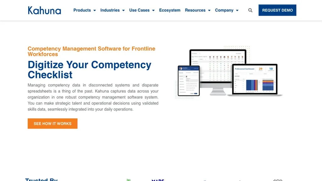 Kahuna competency management software for frontline workforces homepage (screenshot September 2026)