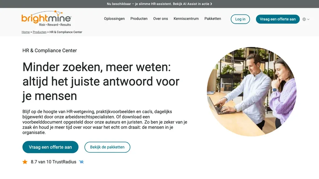 BrightMine HR Compliance Center voor arbeidsrecht en CAO (screenshot september 2026)