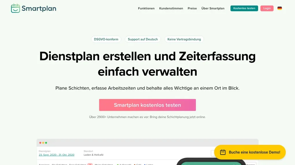 Smartplan Dienstplan-App: Startseite (Screenshot September 2026)