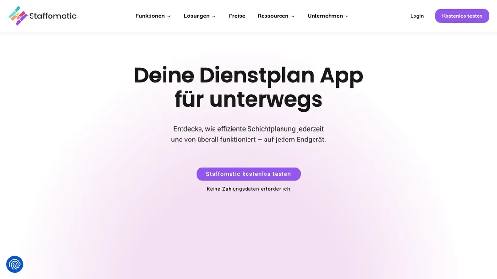 Staffomatic Dienstplan-App: Produktseite (Screenshot September 2026)