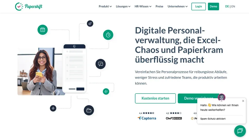 Papershift Dienstplan: Produktstartseite (Screenshot September 2026)