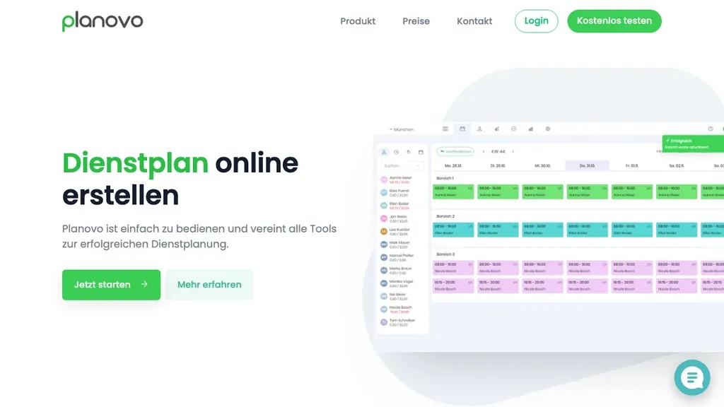 Planovo Schichtplan: Freemium-Startseite (Screenshot September 2026)