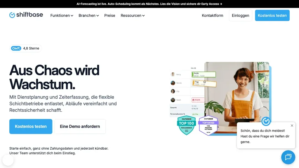 Shiftbase Personaleinsatzplanung: Startseite (Screenshot September 2026)