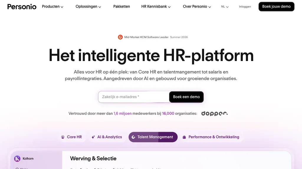 Personio HR DMS software homepage voor document management (screenshot september 2026)