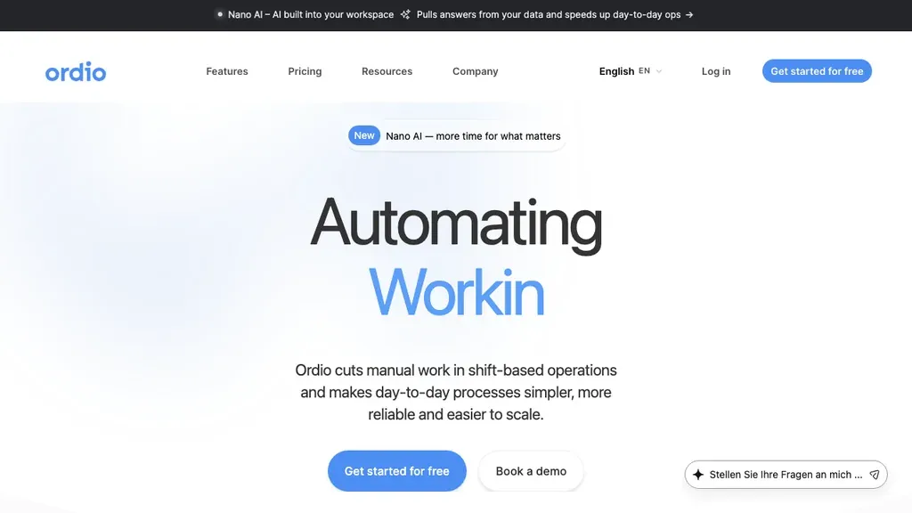 Ordio shift planning and employee files homepage for operational crew engagement (screenshot July 2026)