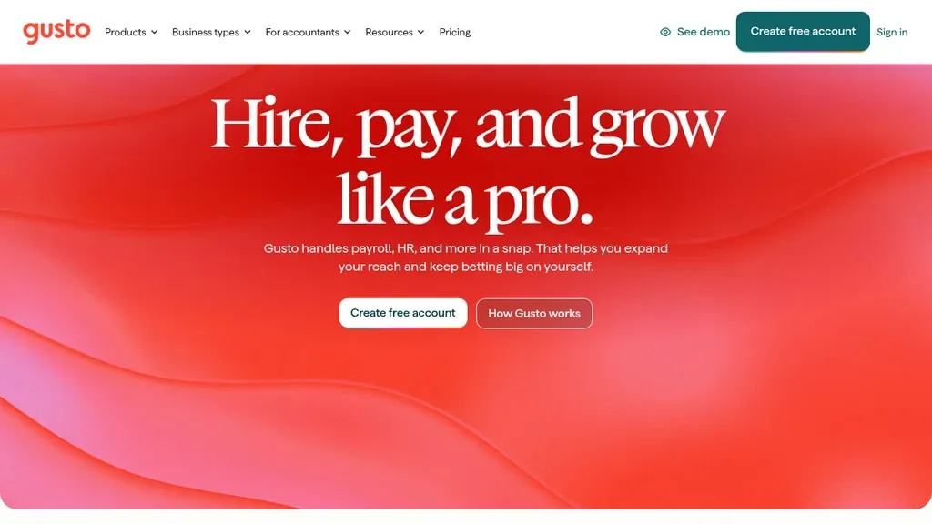 Gusto employee management and payroll homepage (screenshot September 2026)