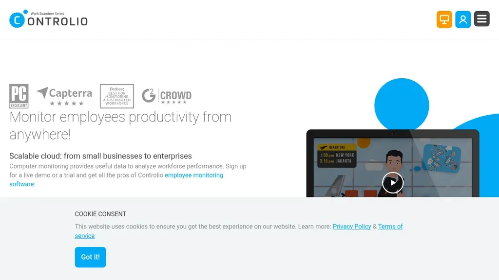 Controlio employee monitoring homepage (screenshot September 2026)
