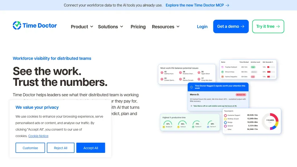 Time Doctor employee monitoring homepage (screenshot September 2026)
