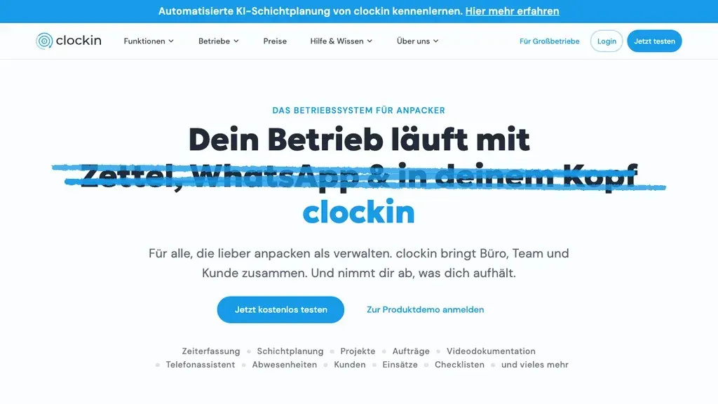 clockin Zeiterfassung und Dienstplan