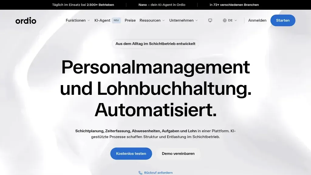 Ordio Gastro Software: Schichtplan und Zeiterfassung Startseite (Screenshot Oktober 2026)