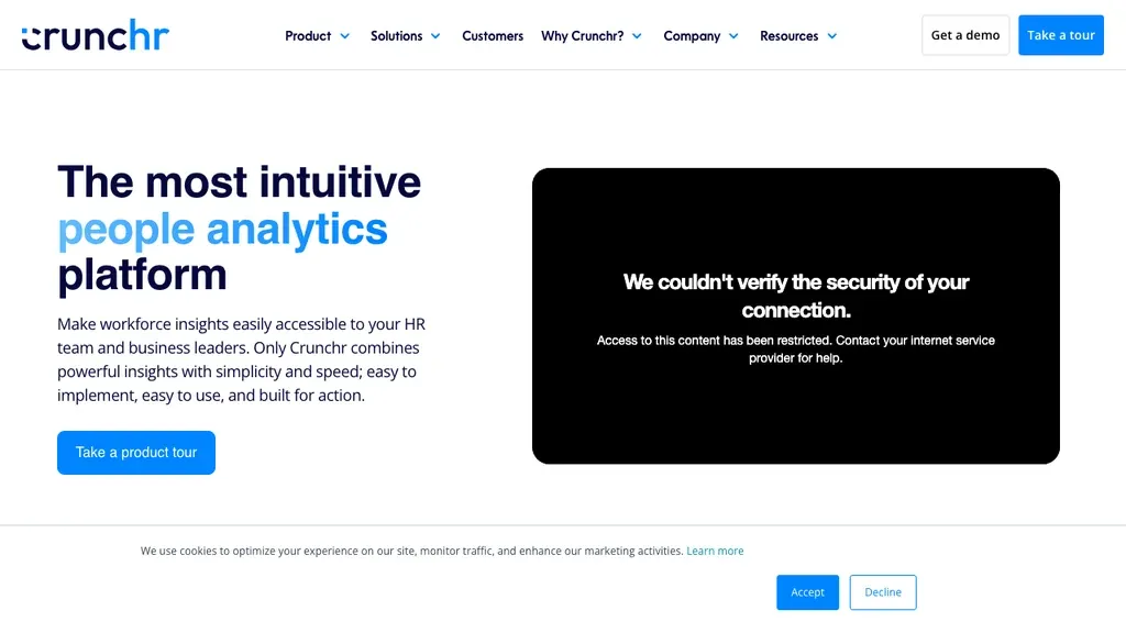 Crunchr people analytics platform homepage (screenshot September 2026)