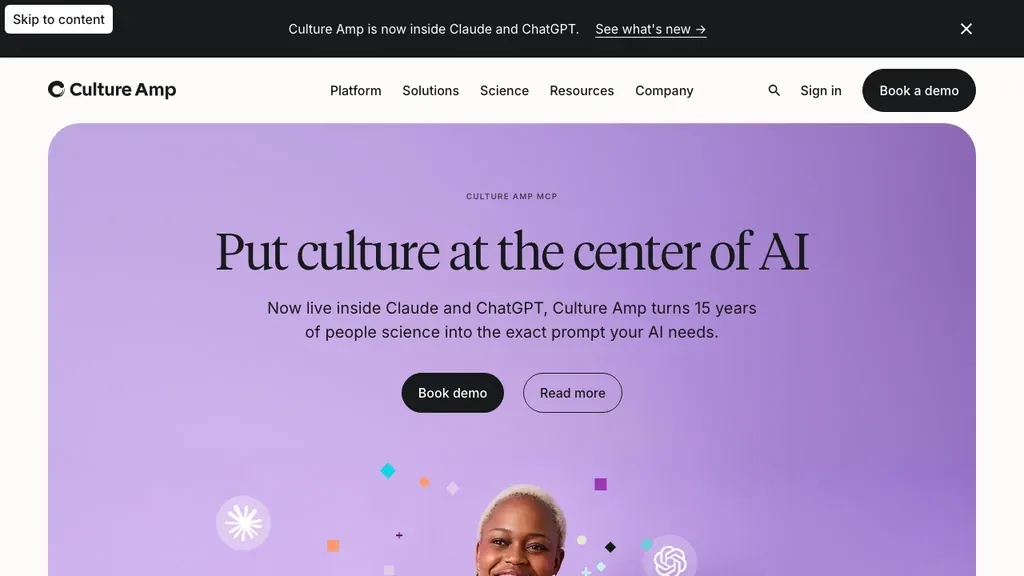 Culture Amp employee engagement and people analytics homepage (screenshot September 2026)