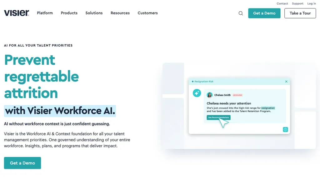 Visier people analytics and workforce insights platform homepage (screenshot September 2026)