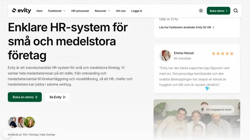 Evity HR-system startsida (skärmdump september 2026)