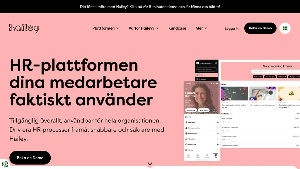 Hailey HR startsida (skärmdump september 2026)