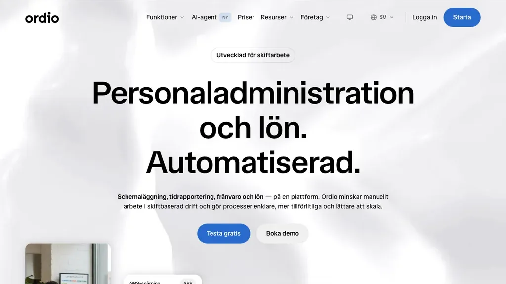 Ordio HR-system startsida med schema och personalhantering (skärmdump september 2026)