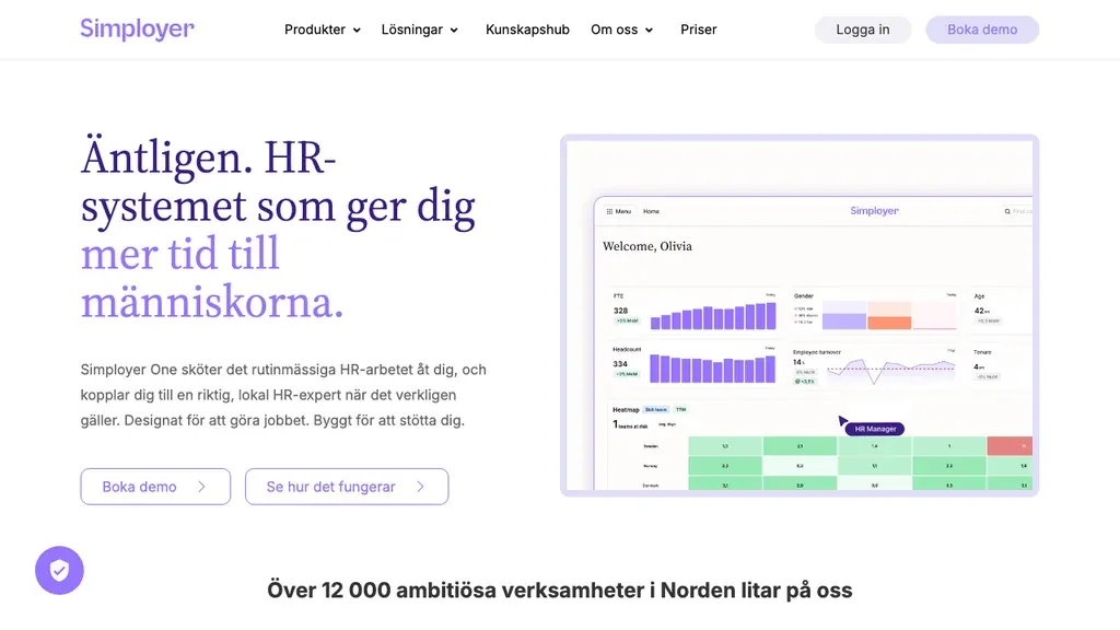 Simployer HR-system startsida (skärmdump september 2026)
