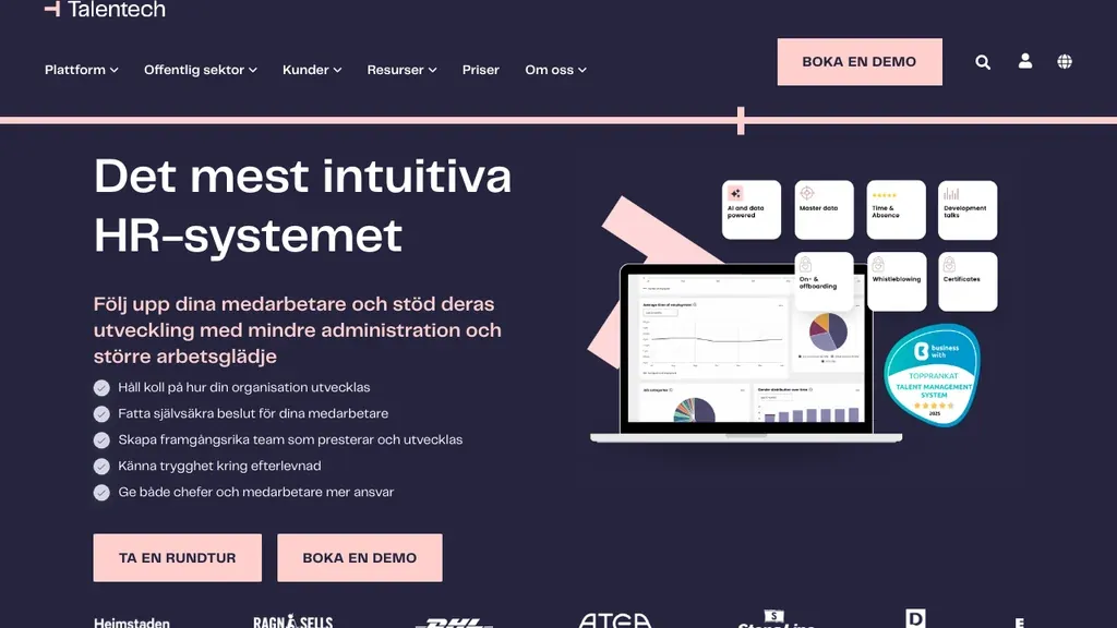 Talentech HR-system produktsida (skärmdump september 2026)