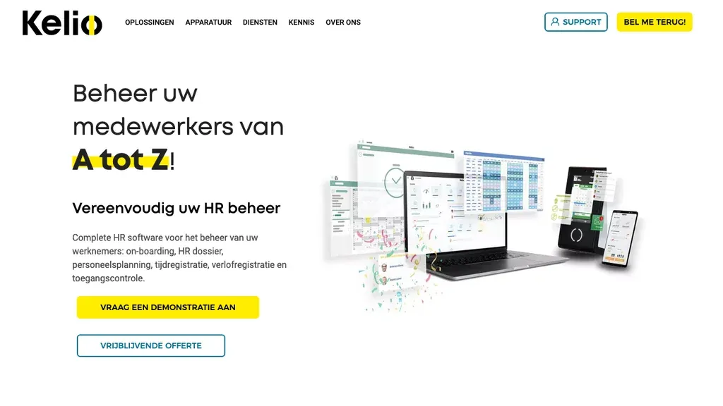Kelio HRM software homepage (screenshot september 2026)