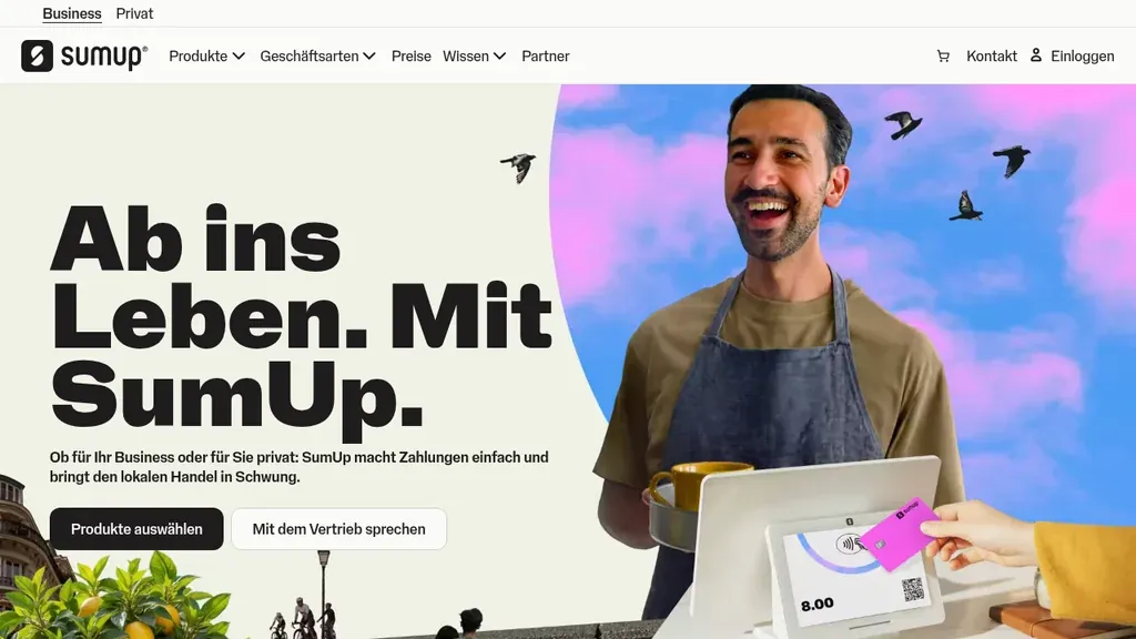 SumUp Kassensystem Einzelhandel Startseite (Screenshot Oktober 2026)
