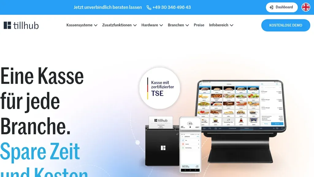 Tillhub POS Einzelhandel Startseite (Screenshot Oktober 2026)