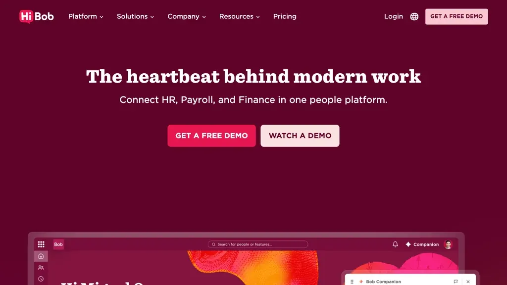 HiBob people platform homepage for offboarding workflows (screenshot July 2026)
