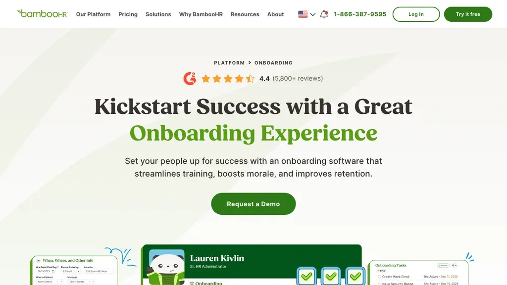 BambooHR employee onboarding software product page (screenshot September 2026)
