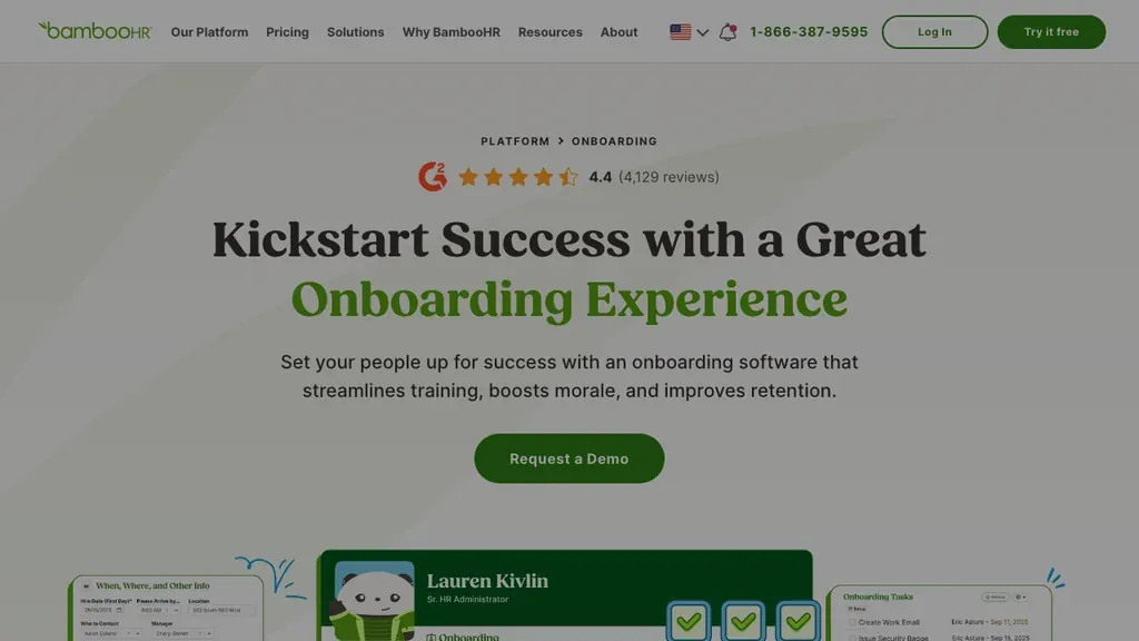 BambooHR employee onboarding software product page (screenshot July 2026)