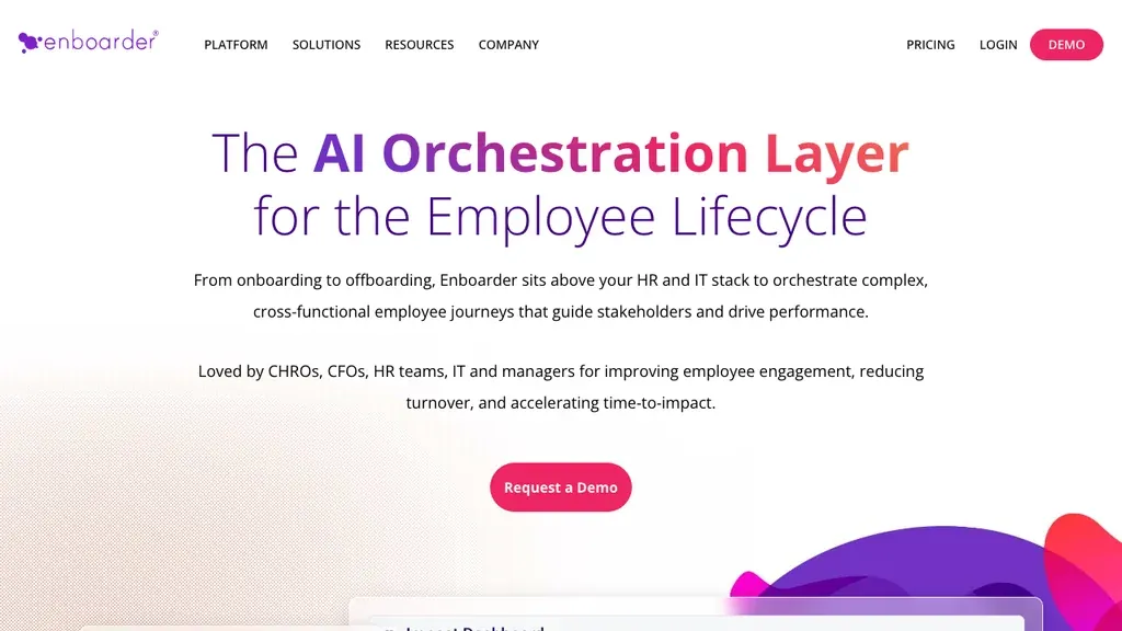 Enboarder employee onboarding experience platform homepage (screenshot July 2026)