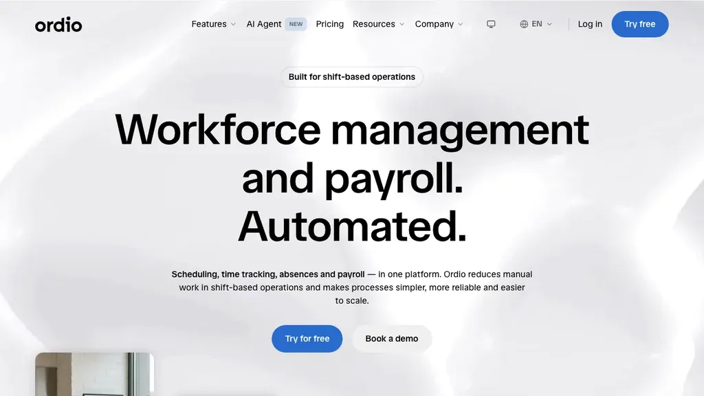 Ordio onboarding and workforce software homepage (screenshot September 2026)