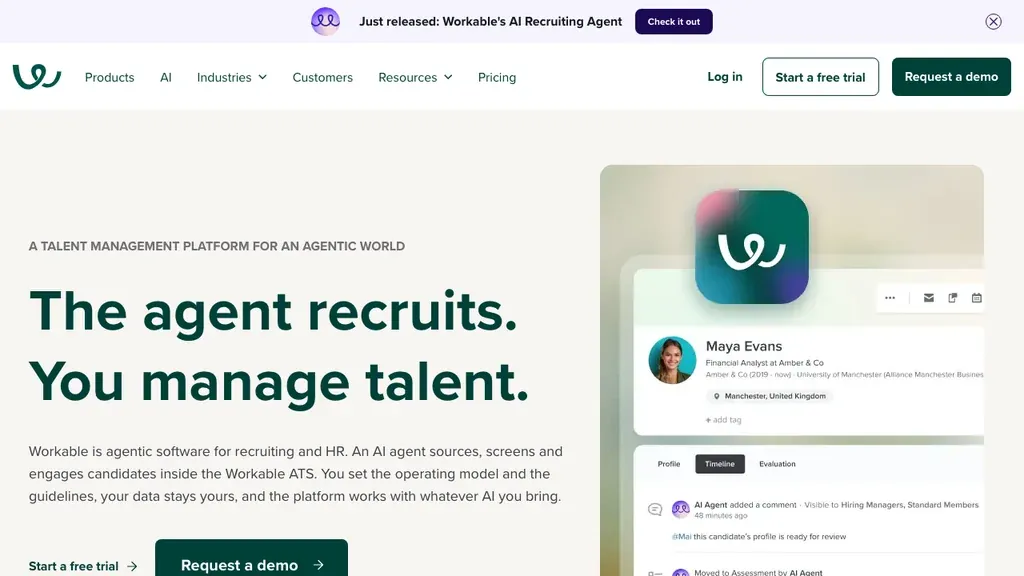 Workable ATS and onboarding platform homepage (screenshot September 2026)
