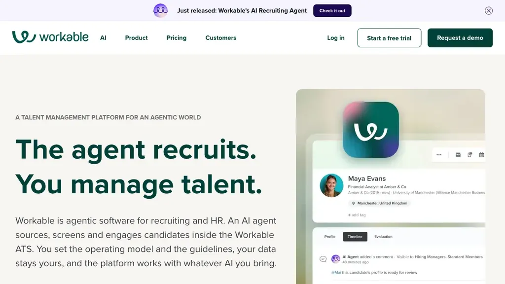 Workable ATS and onboarding platform homepage (screenshot July 2026)