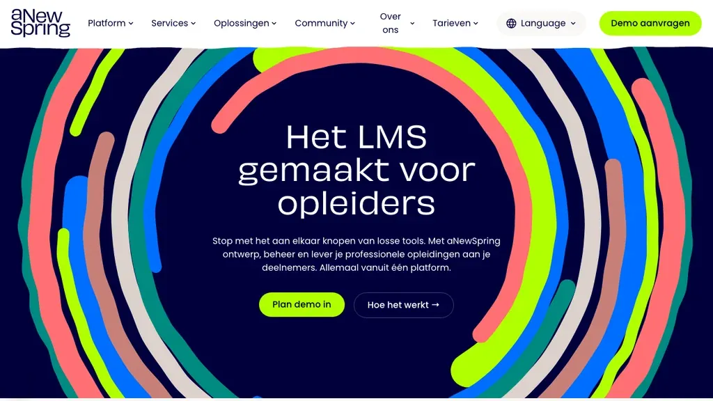 aNewSpring LMS software homepage voor leerpaden (screenshot juli 2026)