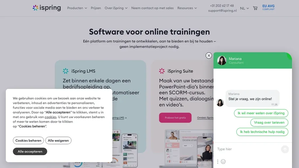 iSpring Learn LMS homepage (screenshot juli 2026)