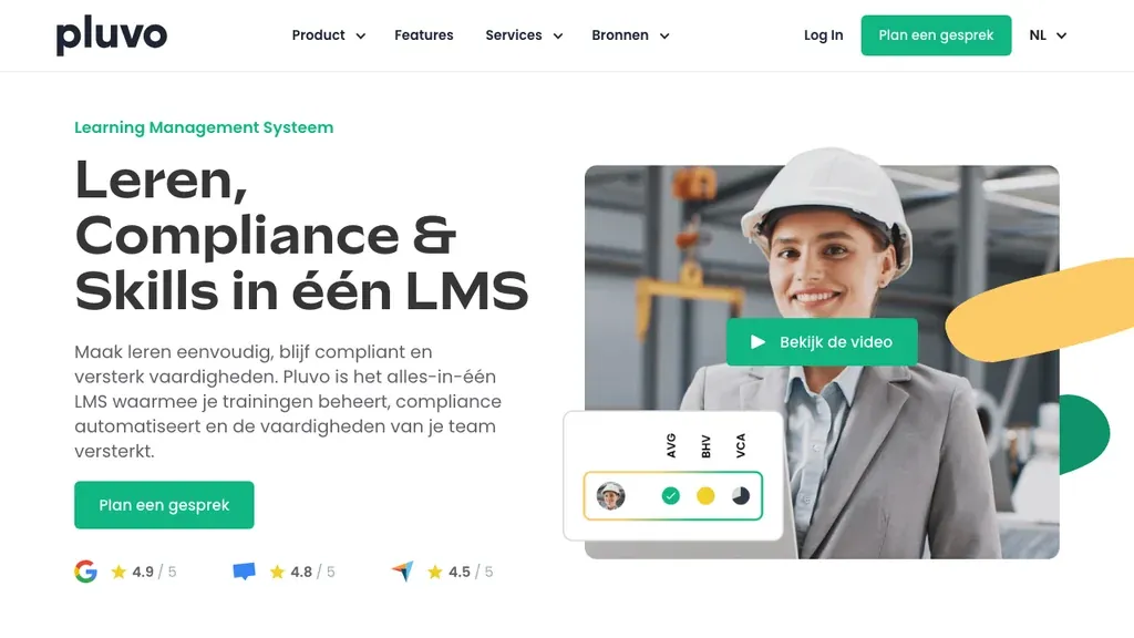 Pluvo LMS en auteurstool homepage (screenshot juli 2026)