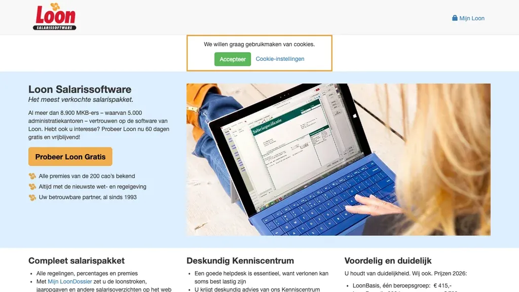 Loon.nl loonadministratie software homepage (screenshot september 2026)