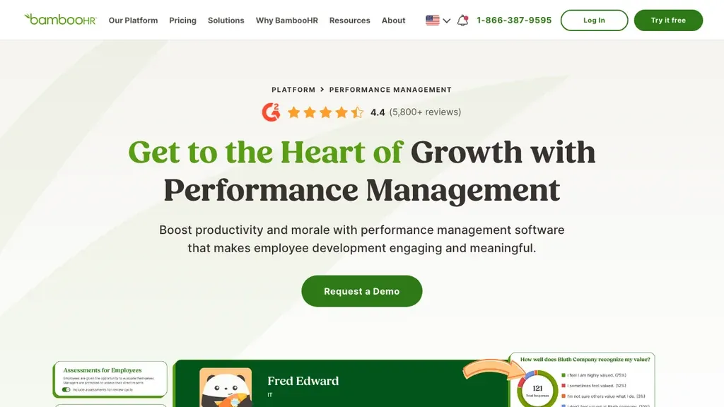 BambooHR performance management module homepage (screenshot July 2026)