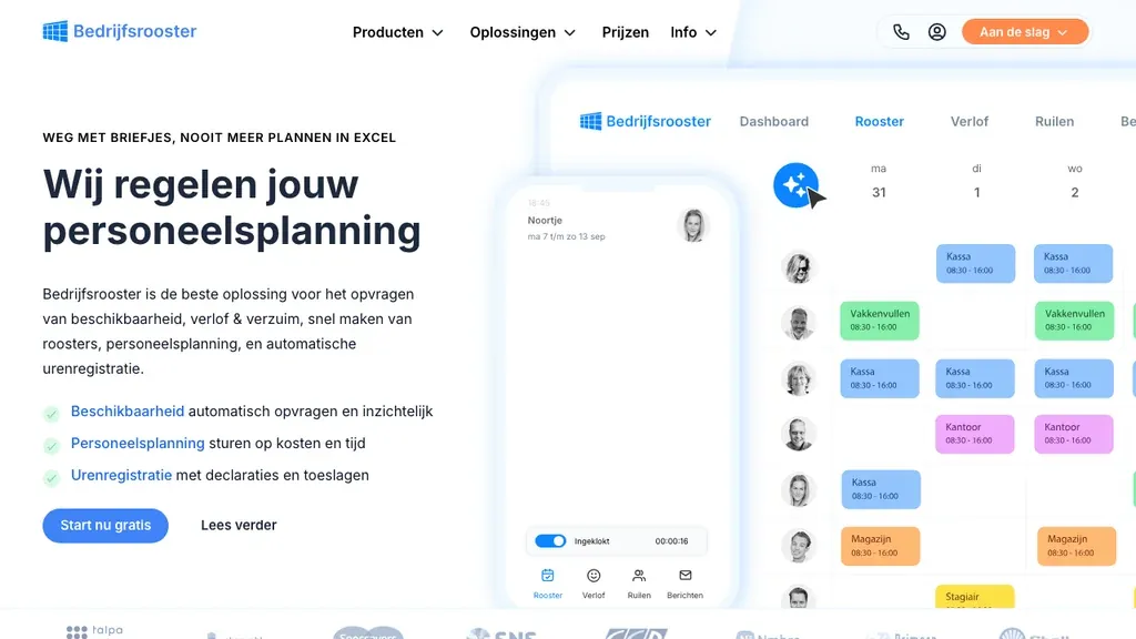 Bedrijfsrooster.nl ploegenrooster software homepage (screenshot september 2026)