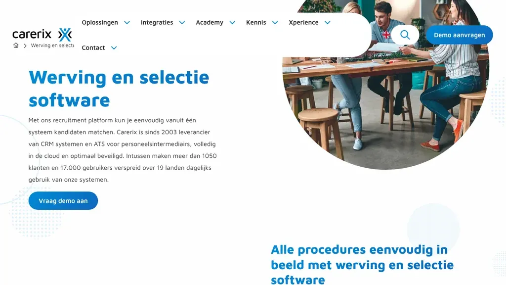 Carerix werving en selectie software homepage (screenshot september 2026)