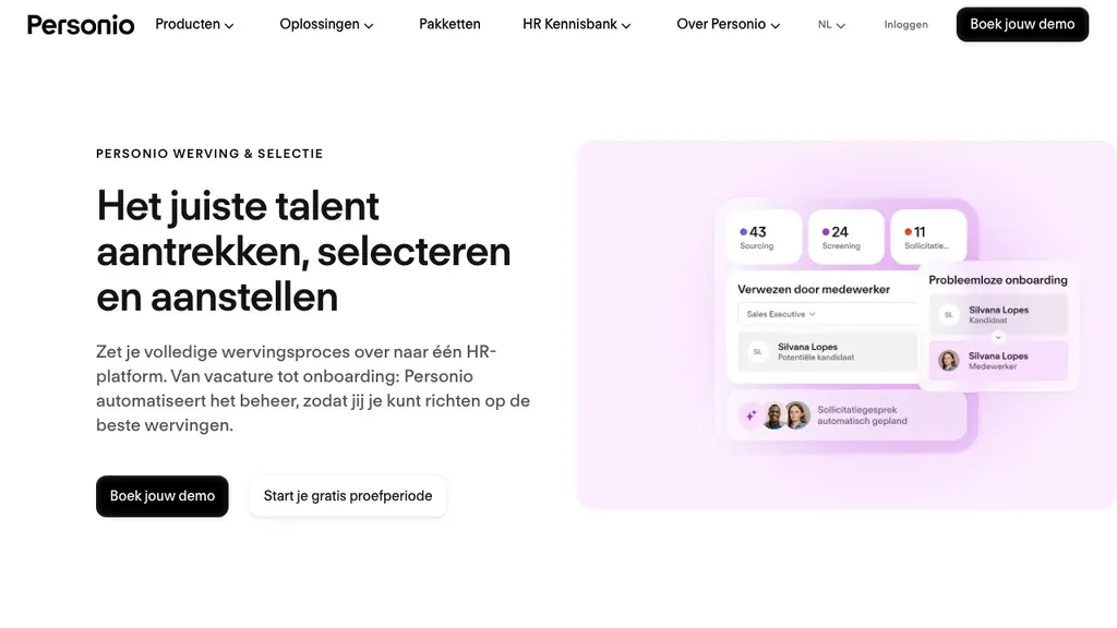Personio recruiting en HR software homepage (screenshot september 2026)