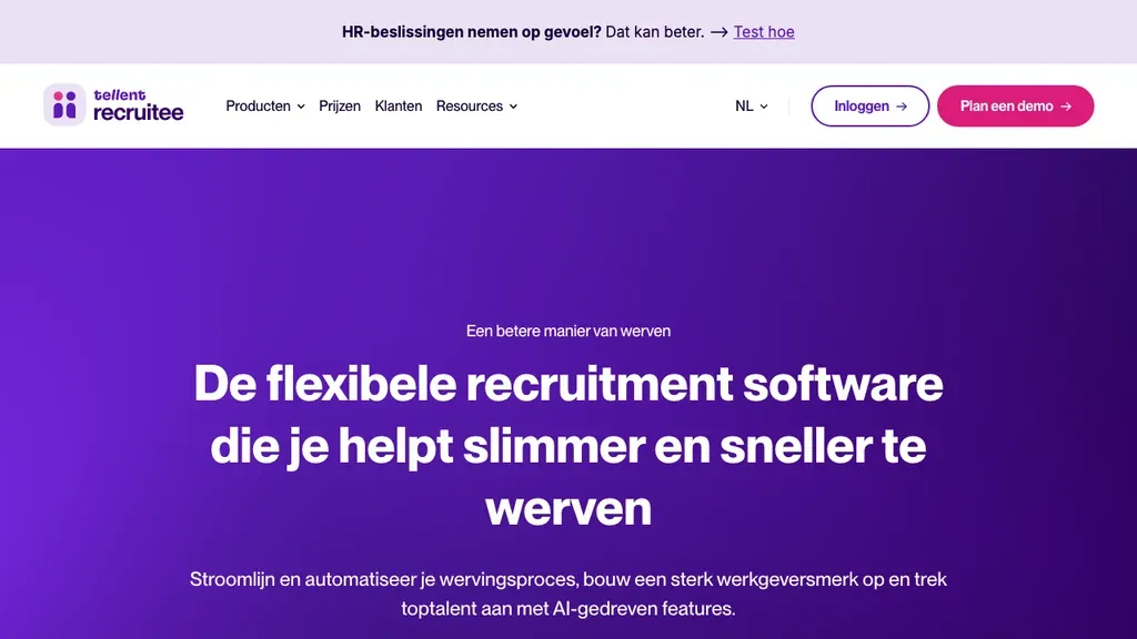 Tellent Recruitee recruitment software homepage (screenshot september 2026)