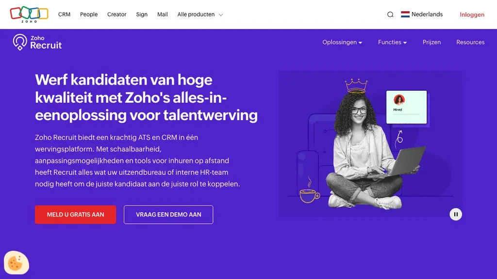 Zoho Recruit wervingsoftware homepage (screenshot september 2026)